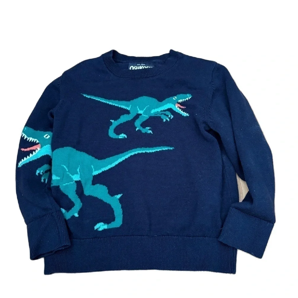OshKosh B'Gosh, Navy Blue and Green Dinosaur Sweater Boy's Size 4